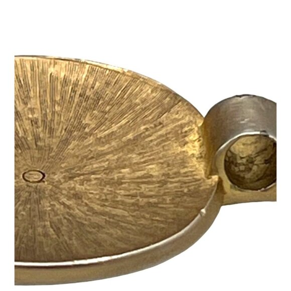 Vintage Green & Gold Enamel Round Pendant Ornament 1.5 inch Striped Design - Picture 5 of 8